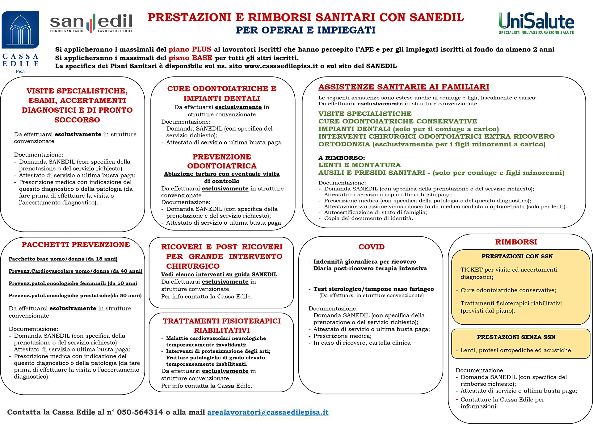 Prestazioni sanitarie fondo Sanedil Cassa Edile Pisa